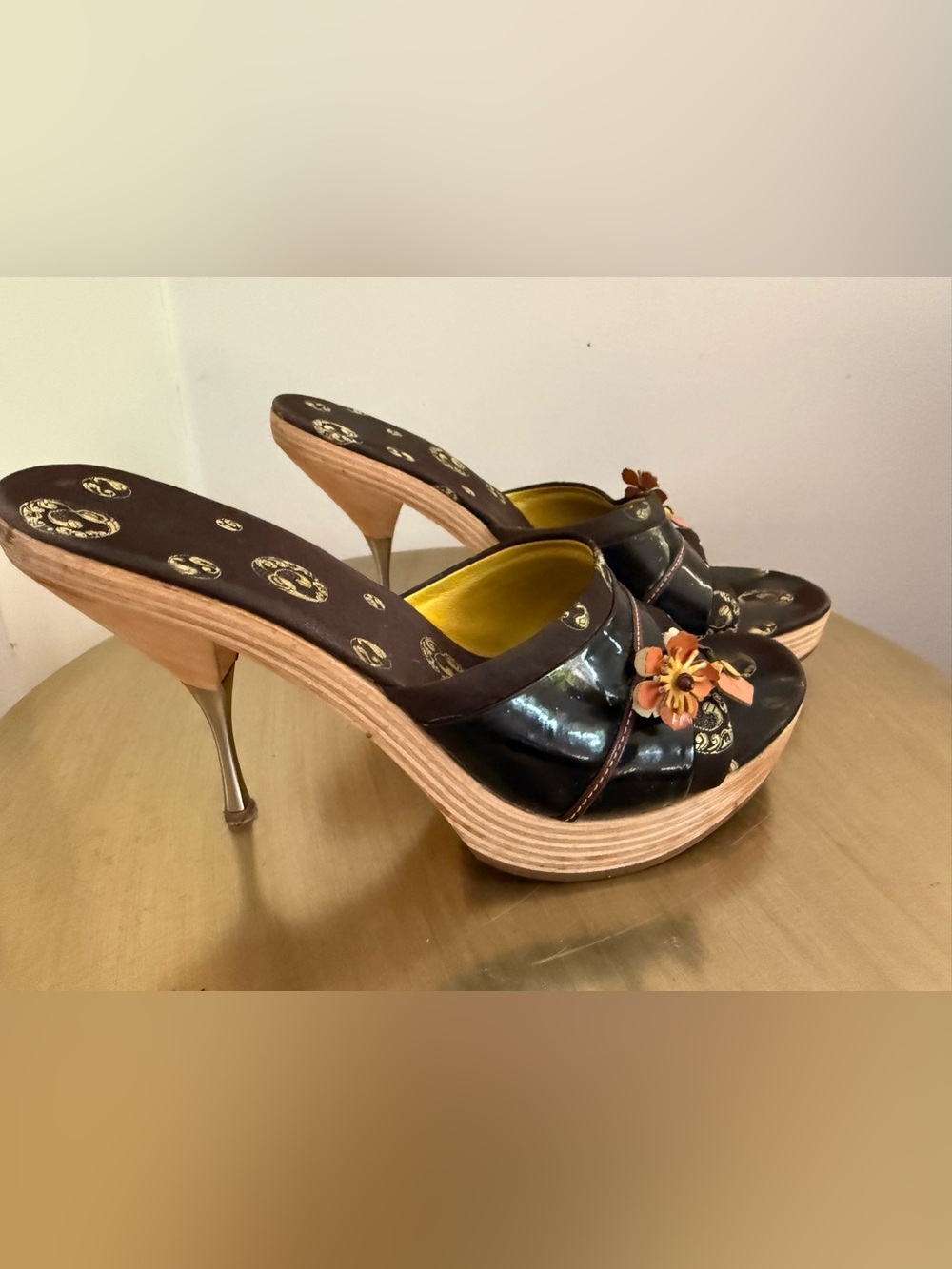 Prada Spring/Summer 2003 "Kimono" floral wooden mules sz 38